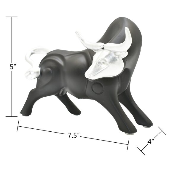 Adam & Friends Home Decor Strong Bull Sculpture | 1-Piece | Black/Silver - Picture 4 of 5